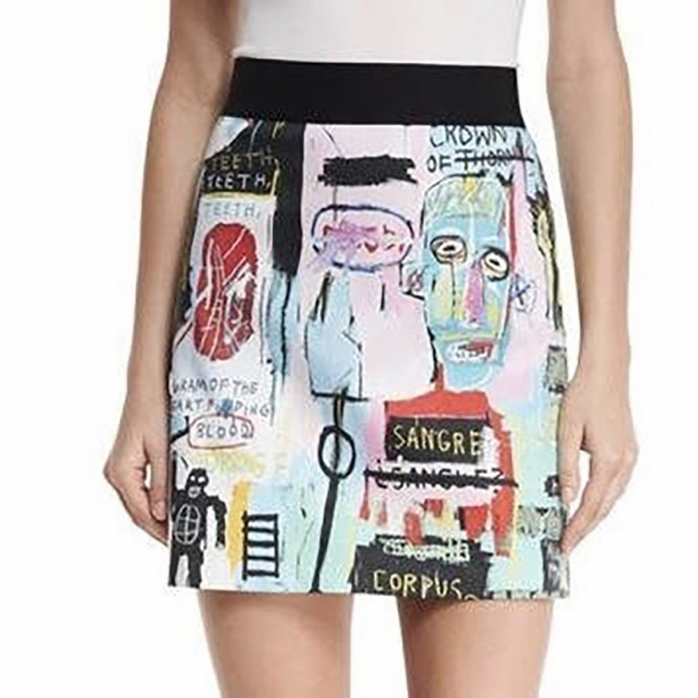 Alice + Olivia Basquiat Riley Graffiti Print Mini Skirt Drawing Doodle Blue 4